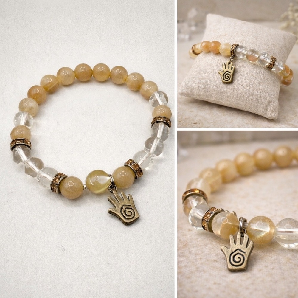 Peach Moonstone Quartz Bracelet Spiral Hand Charm Witchy Boho Apothecary